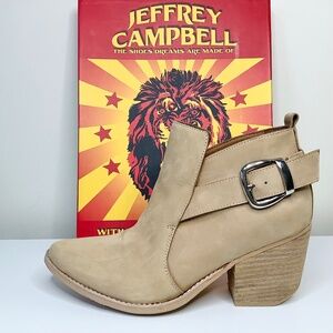 Jeffery Campbell Western Ankle Boots Suede Chunky Block Heel Point Toe Beige 6.5